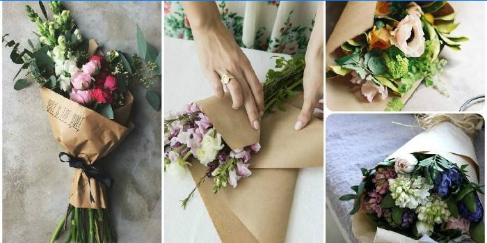 Istruzioni dettagliate per l'imballaggio di un bouquet in carta artigianale