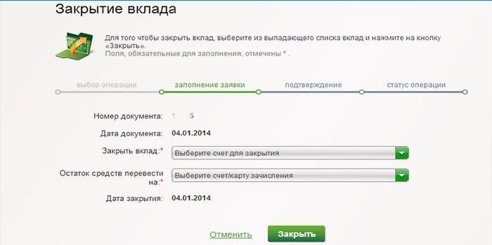 Chiusura di un conto di risparmio in Sberbank online
