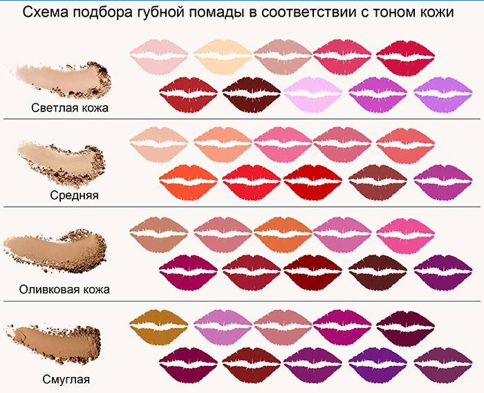 Lo schema di selezione del rossetto per il colore della pelle