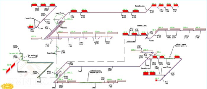 Schema assonometrico del sistema di riscaldamento