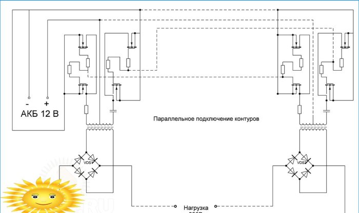 Schema di collegamento parallelo dei circuiti del convertitore