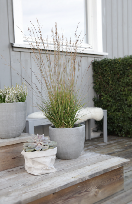 Patio design: originali fioriere grigie