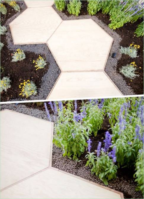 Un giardino naturale in legno esagonale