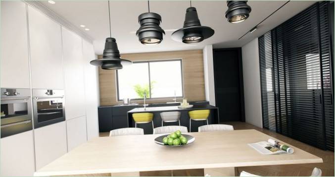 Insolita rubinetteria nera a soffitto in cucina