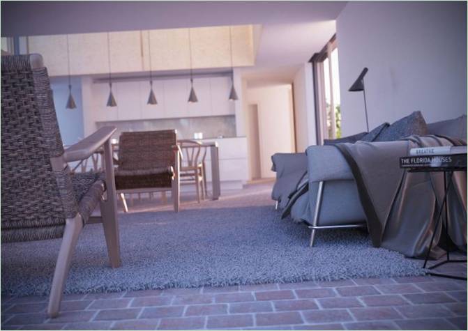 Interno di una residenza estiva ai margini del parco nazionale nell'Hampshire, Regno Unito