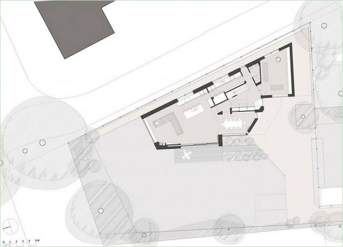 Disegno di una casa cuneiforme irregolare nel Surrey