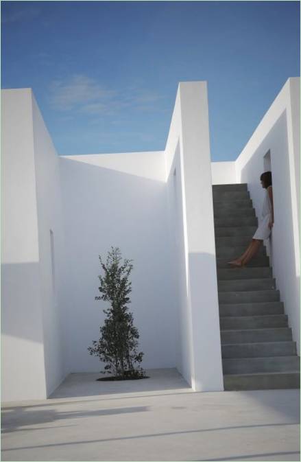 Scale in cemento per raggiungere la terrazza superiore di una casa in collina