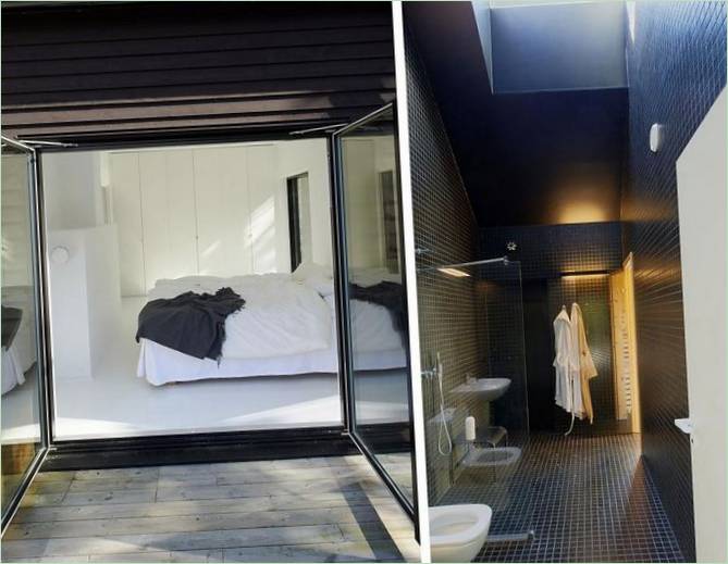 La camera da letto e il bagno di Villa Wallin in Svezia