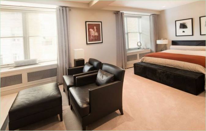 Progettazione degli interni di una camera da letto nella residenza Triple-Mint di New York