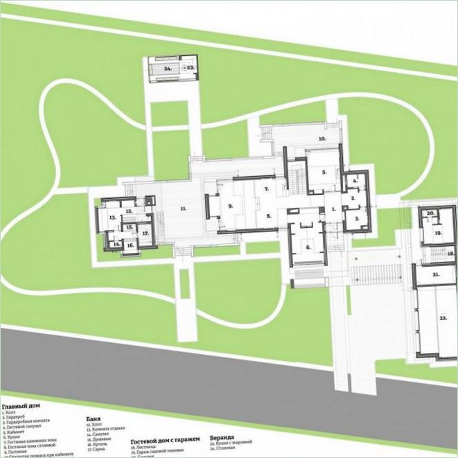 Rappresentazione schematica dell'edificio con la disposizione dei locali e delle strutture ingegneristiche