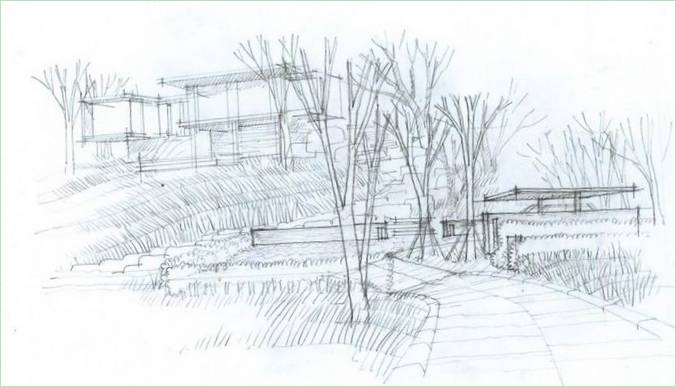 Schizzo paesaggistico della residenza privata Hilltop House