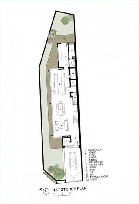 Pianta del primo piano della Sunny Side House, Singapore