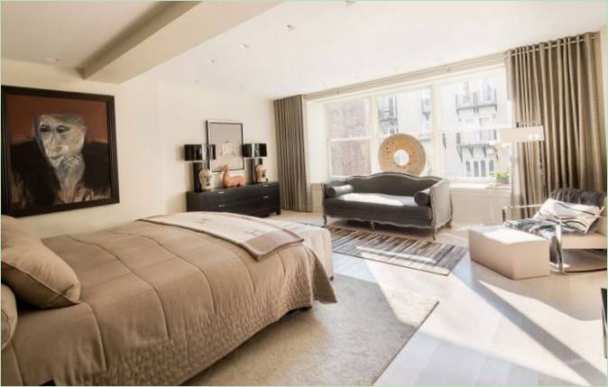 Progettazione degli interni di una camera da letto nella residenza Triple-Mint di New York