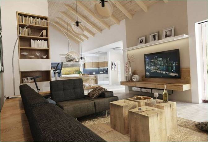 Design degli interni del soggiorno di una casa di campagna in Repubblica Ceca