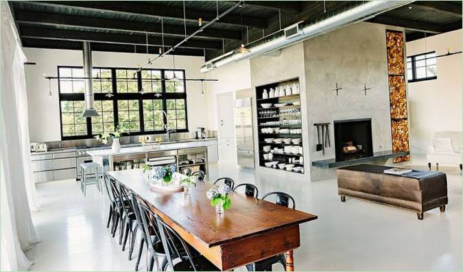 Paesaggio della cucina e della sala da pranzo