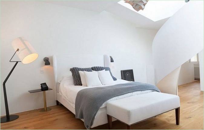 Design della camera da letto della casa Sutherland Place a Londra