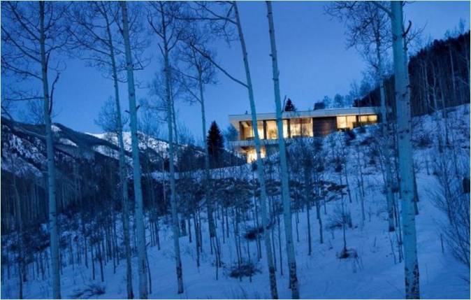 Casa in una foresta innevata