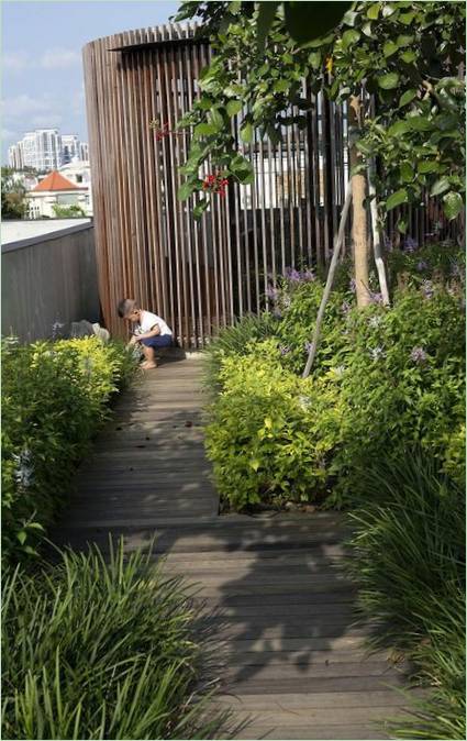 Interno della Courtyard House a tre piani di Formwerkz a Singapore